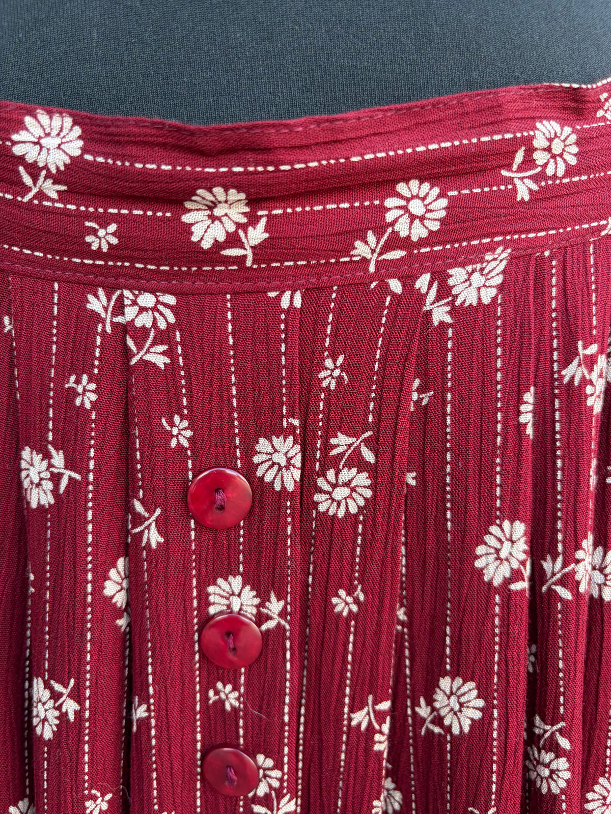 90s maroon floral button up skirt uk 14