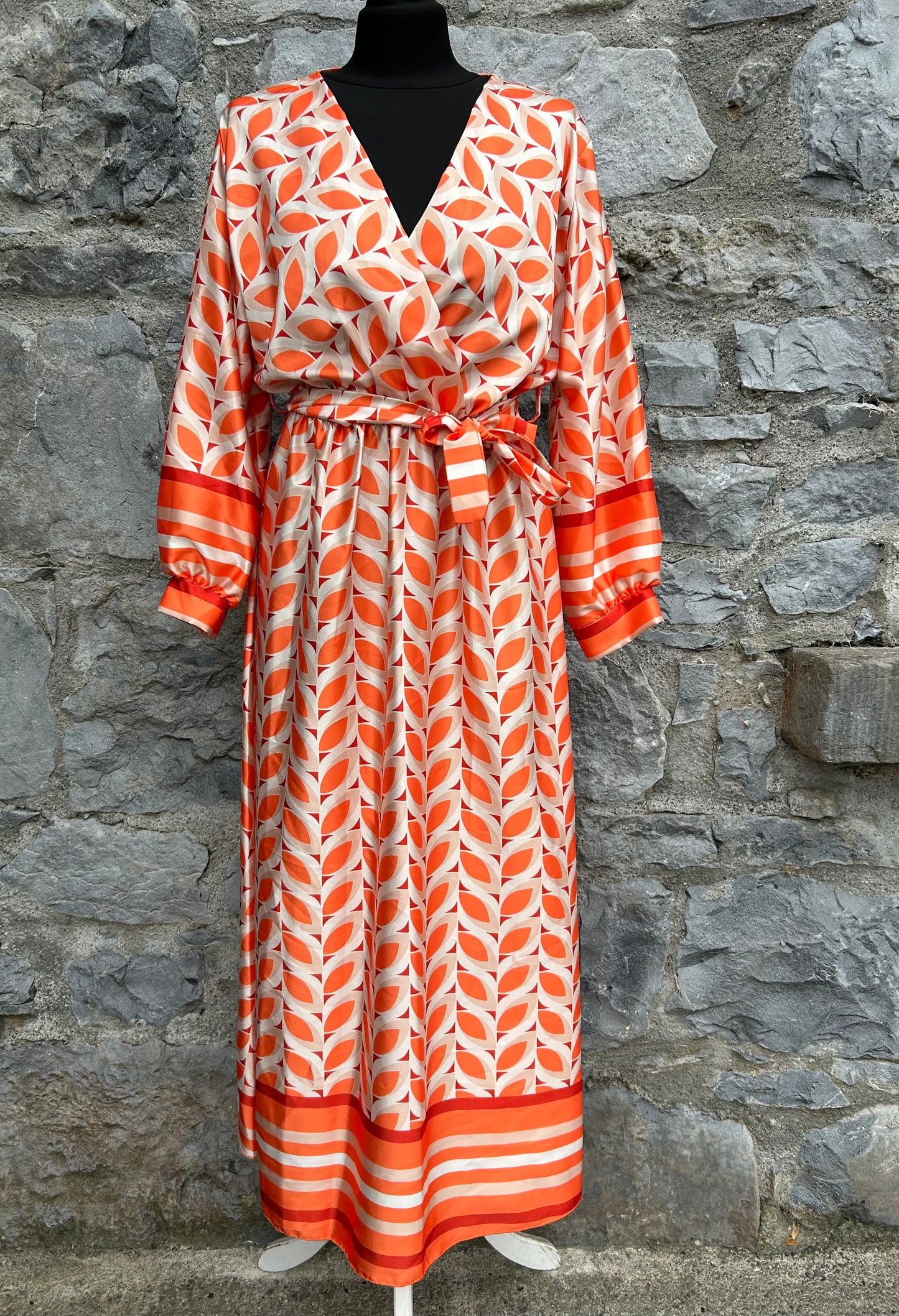 Orange leaves pattern dress uk 12
