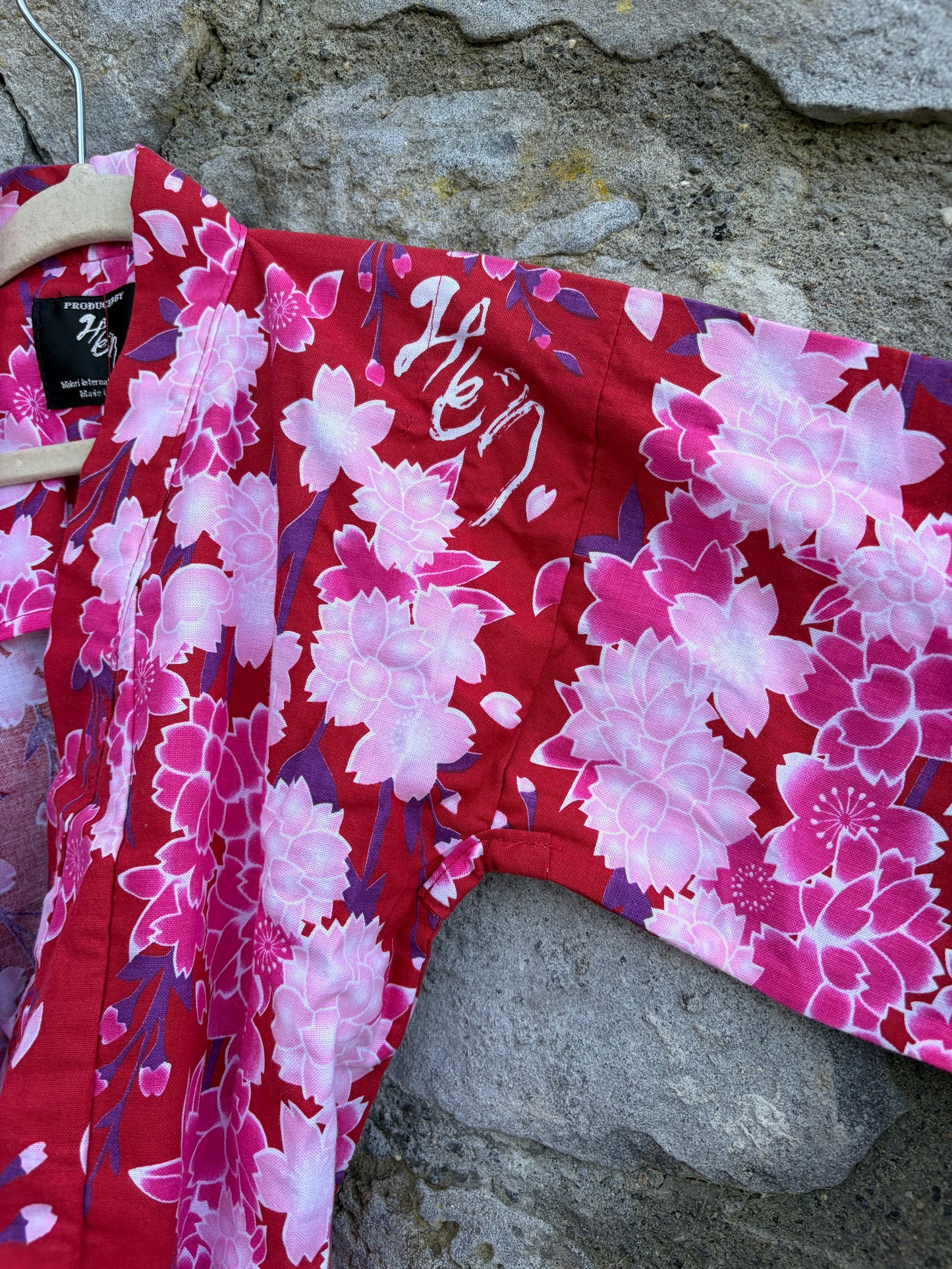 Pink flowers red kimono 2-3y (92-98cm)