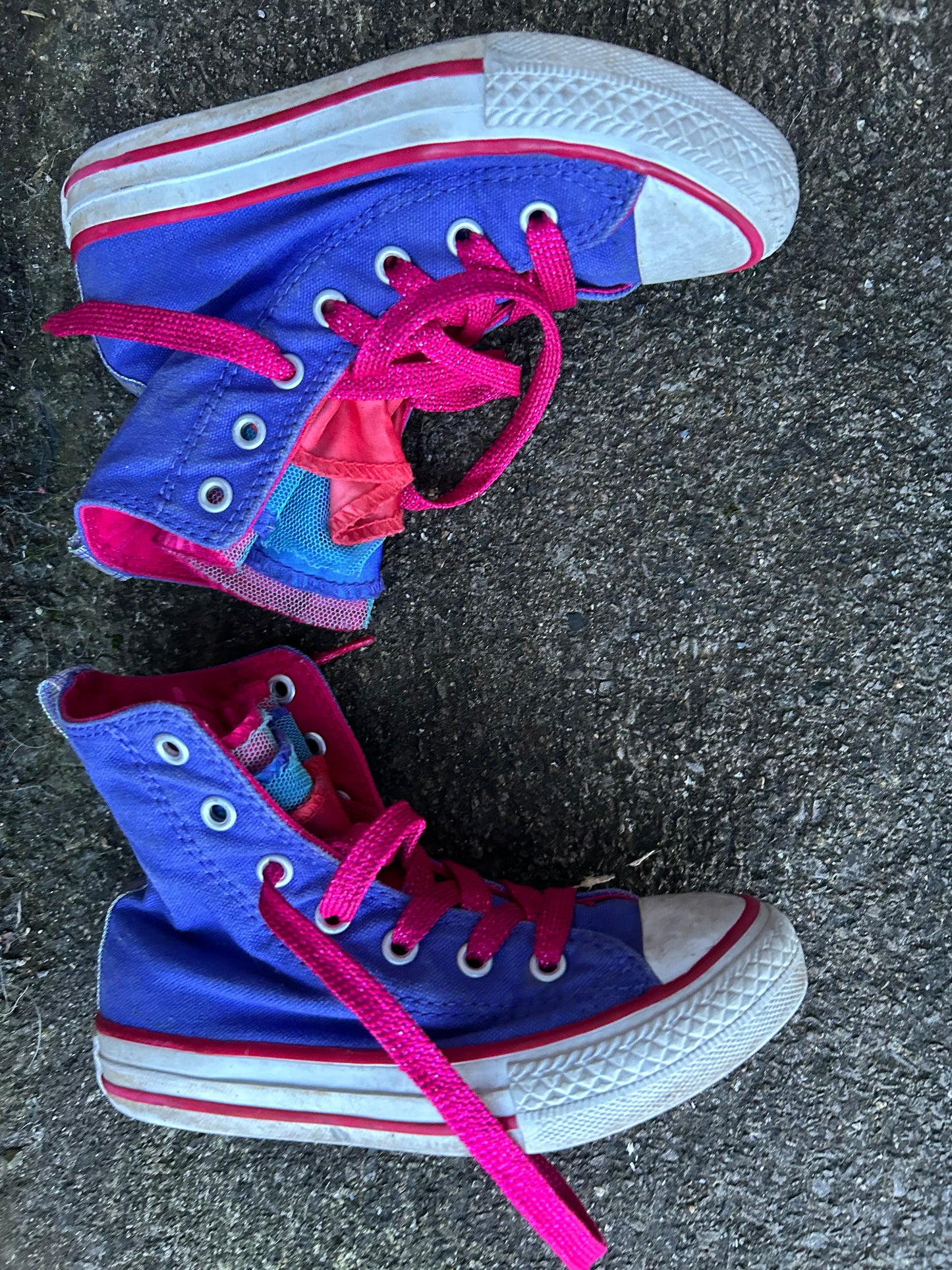 Purple ankle high multiple tongue Converse   uk 11 (eu 28.5)