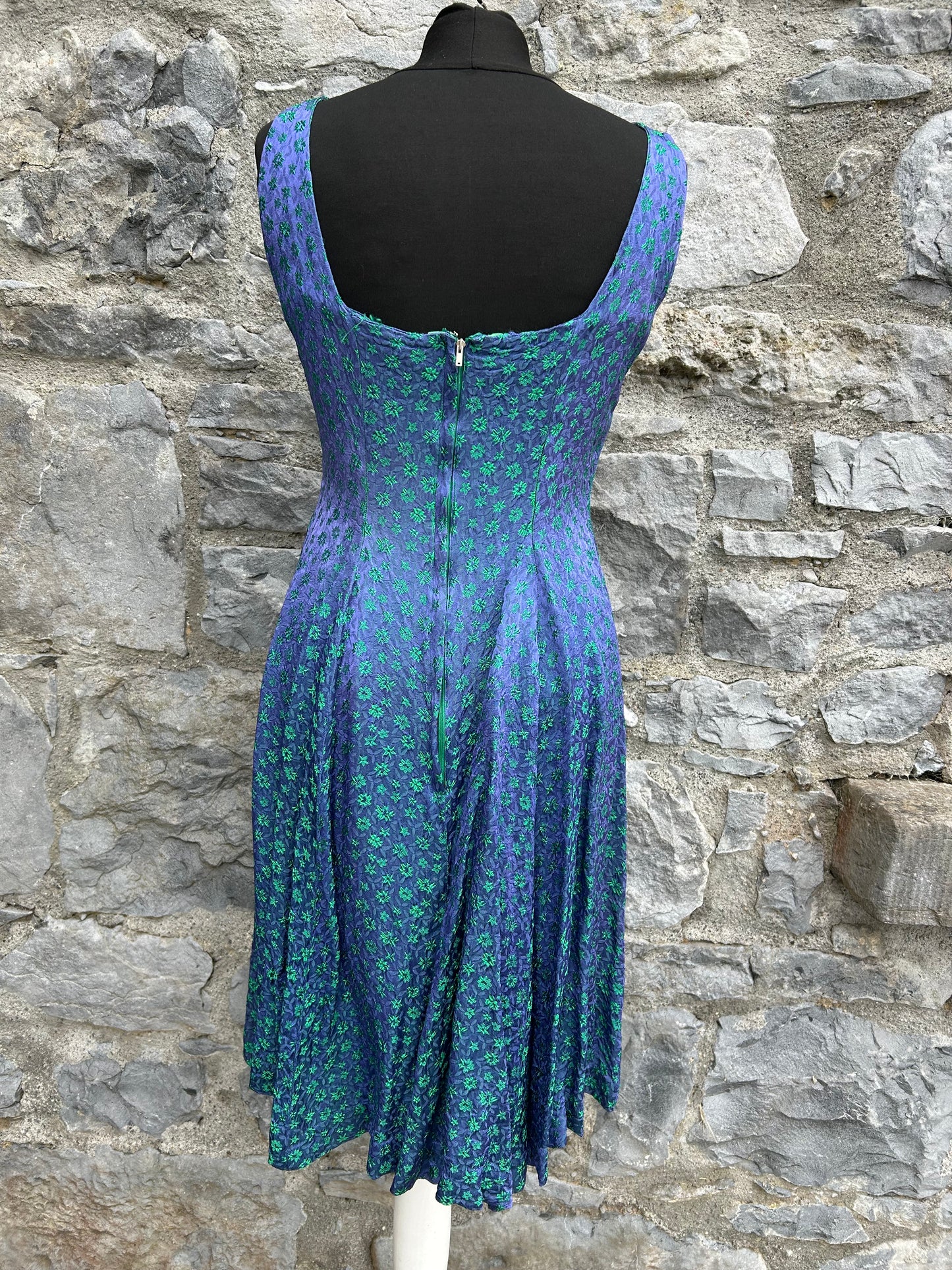 60s green flowers blue dress uk 8-10