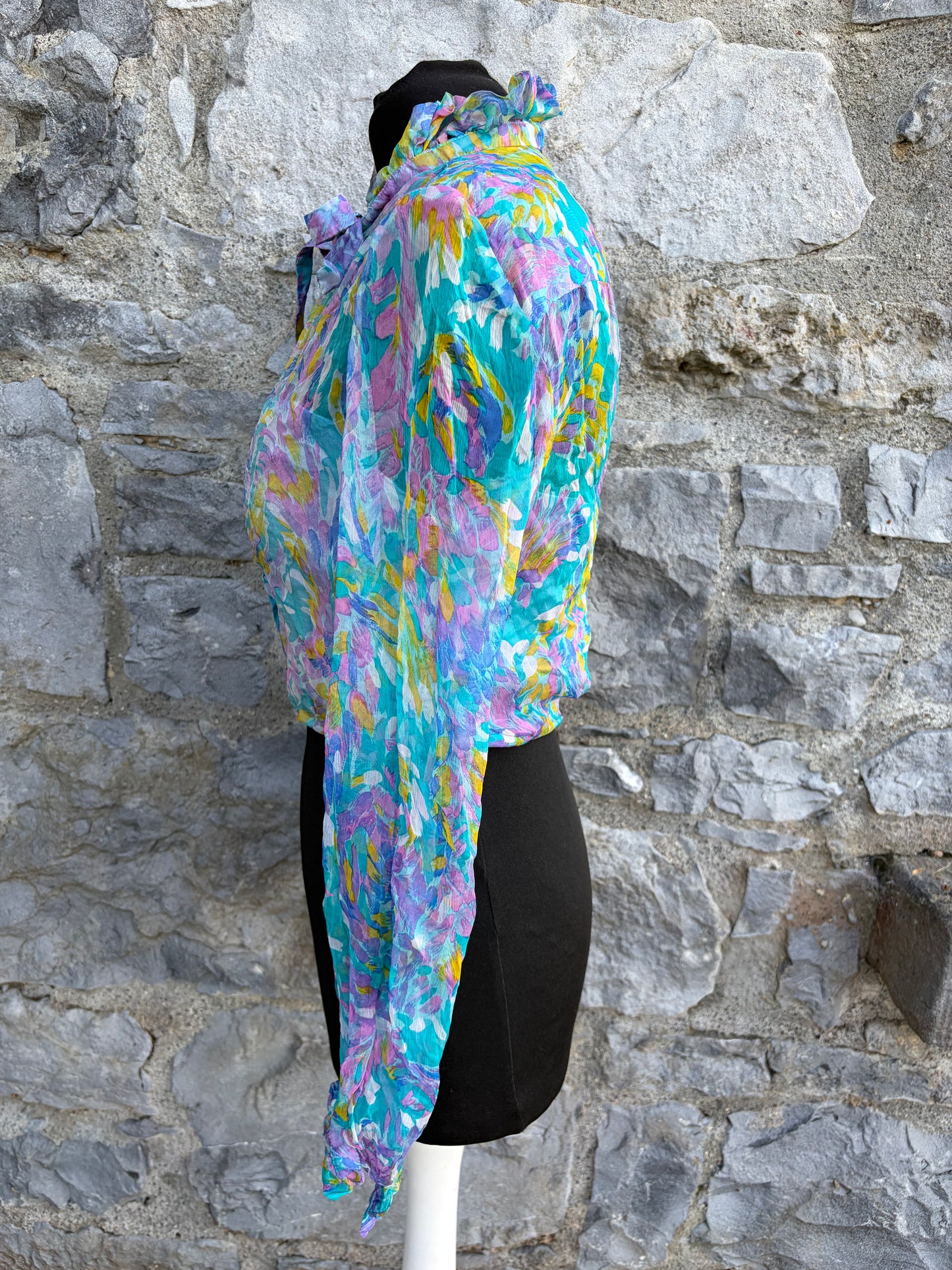80s sheer floral cropped shirt uk 8