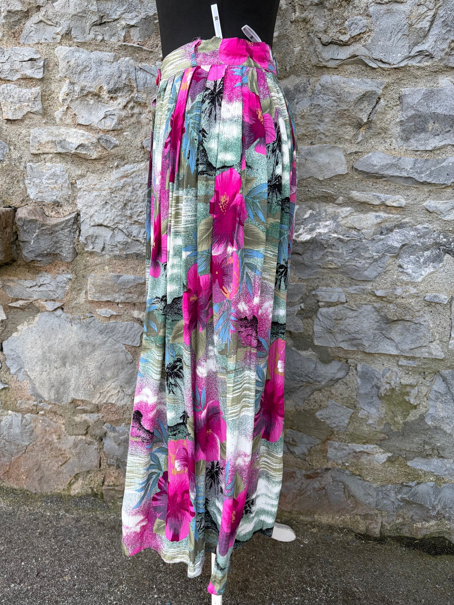 80s tropical flowers Grey&pink skirt uk 8