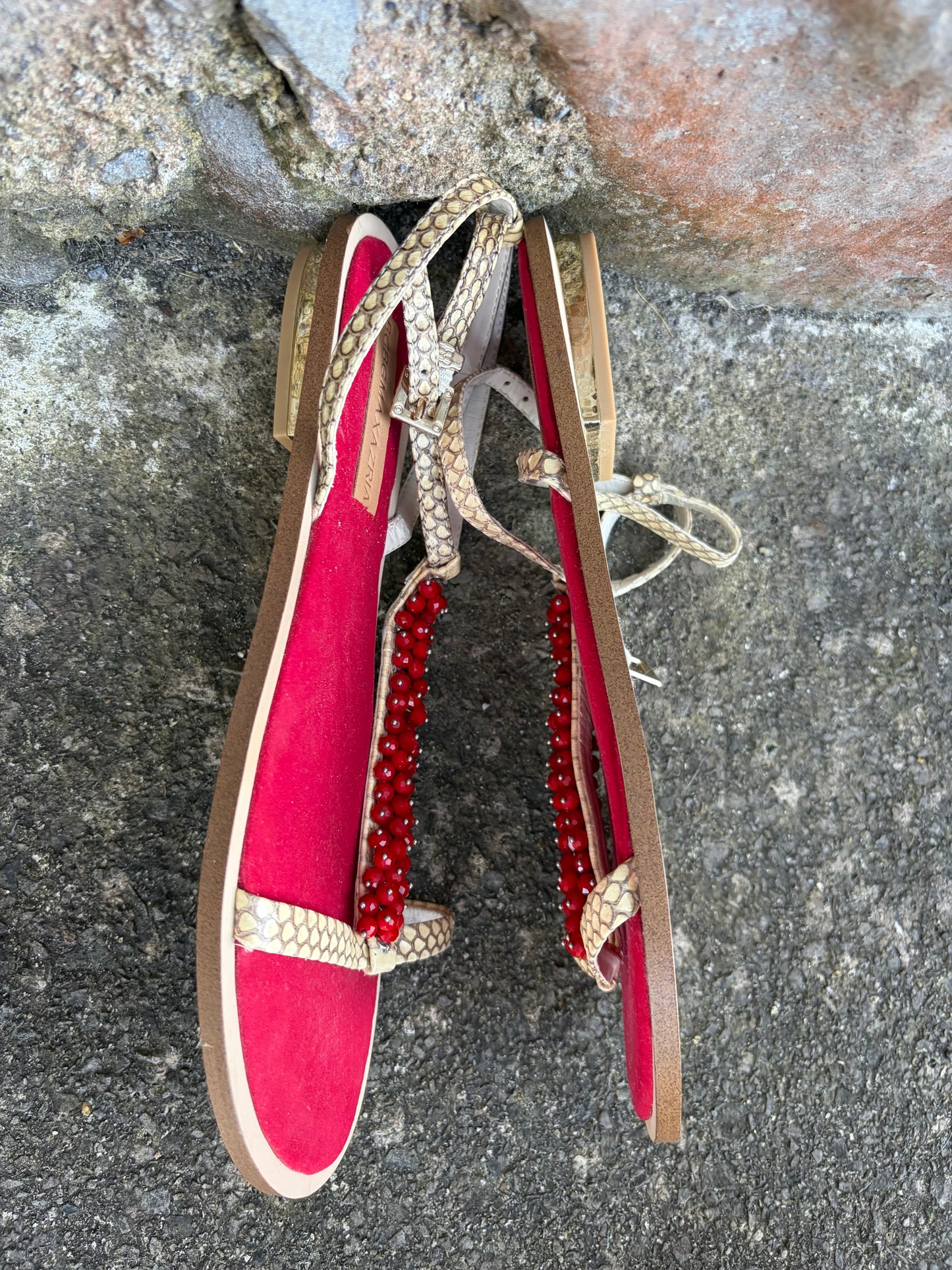 Red beaded t-strap sandals  uk 4.5-5 (eu 37.5-38)