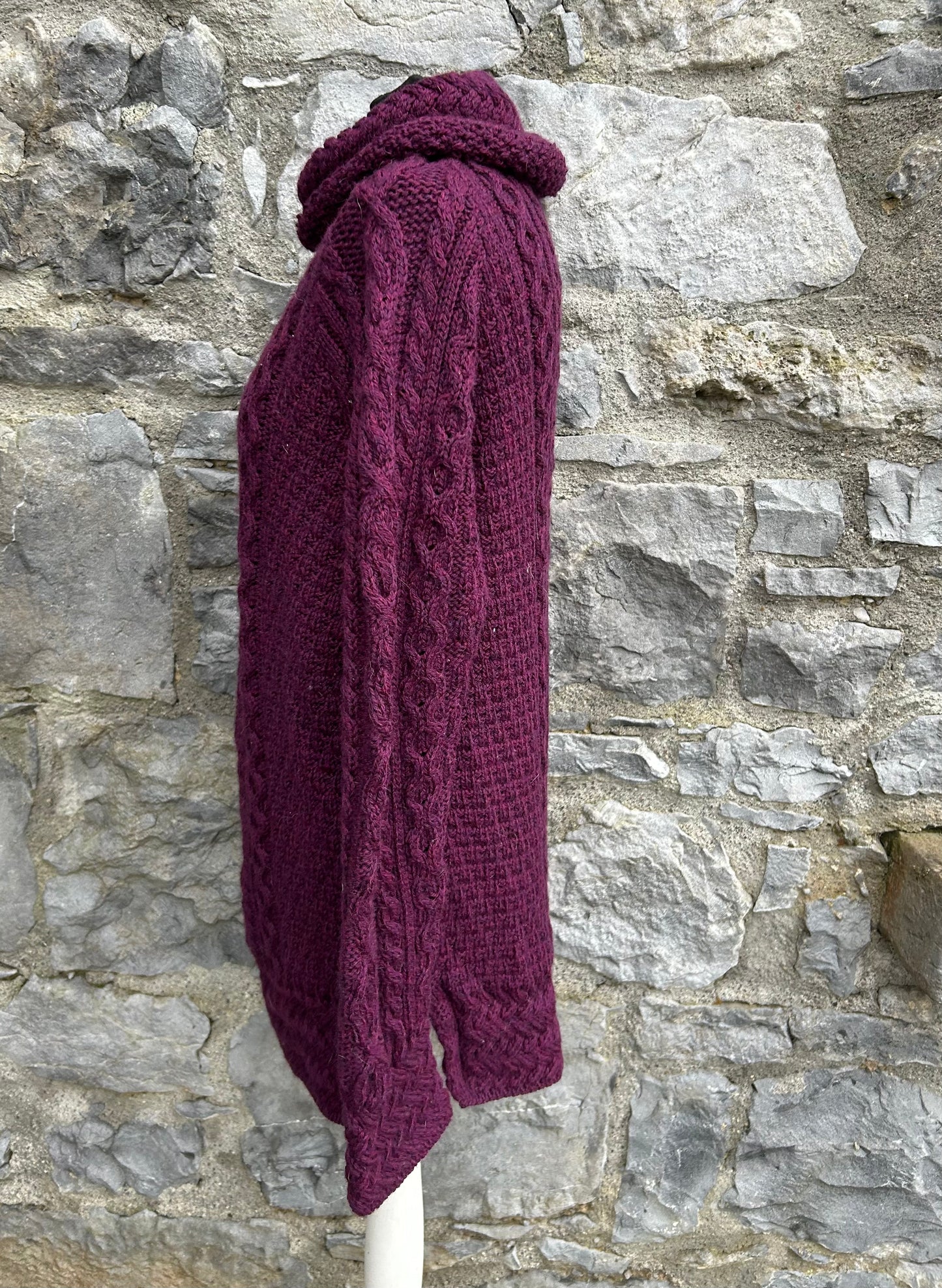 Maroon high neck Aran style jumper uk 14-16