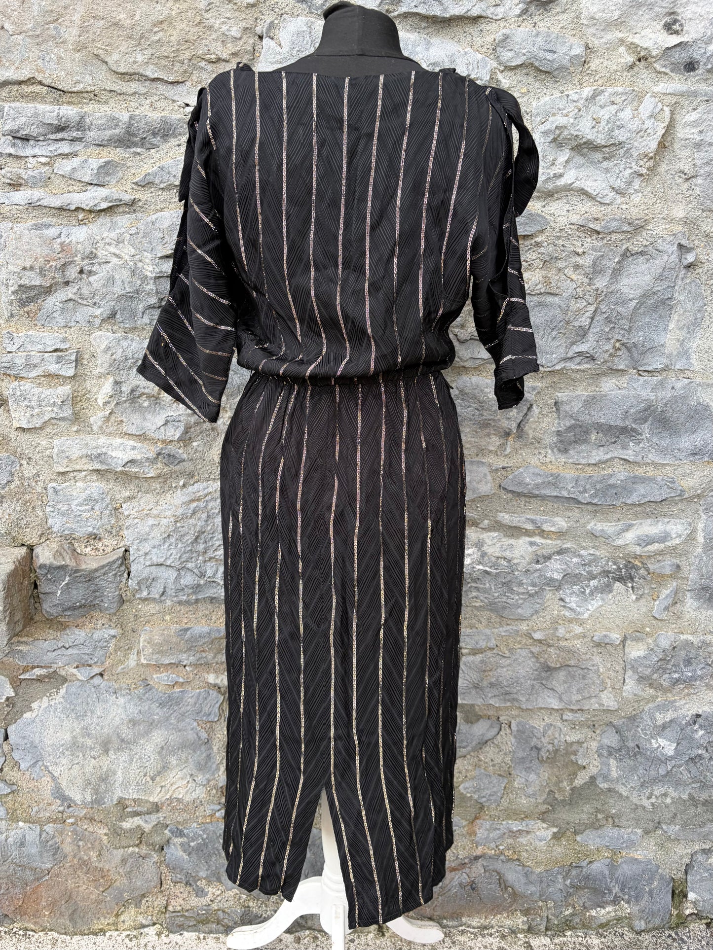 80s black&gold stripy dress uk 6-8
