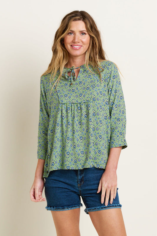 Elsie green floral Blouse uk 16