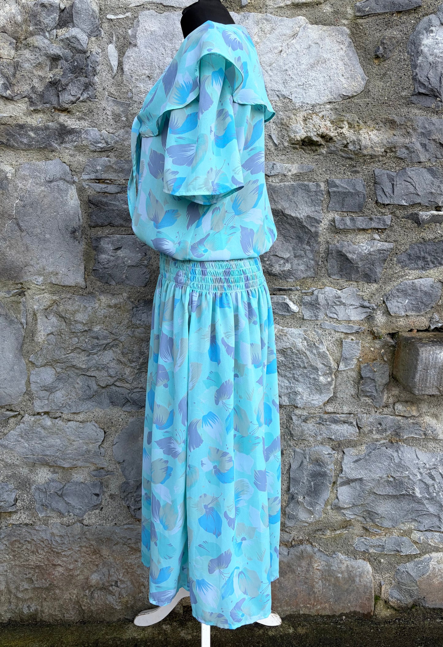 80s blue floral dress uk 10-12