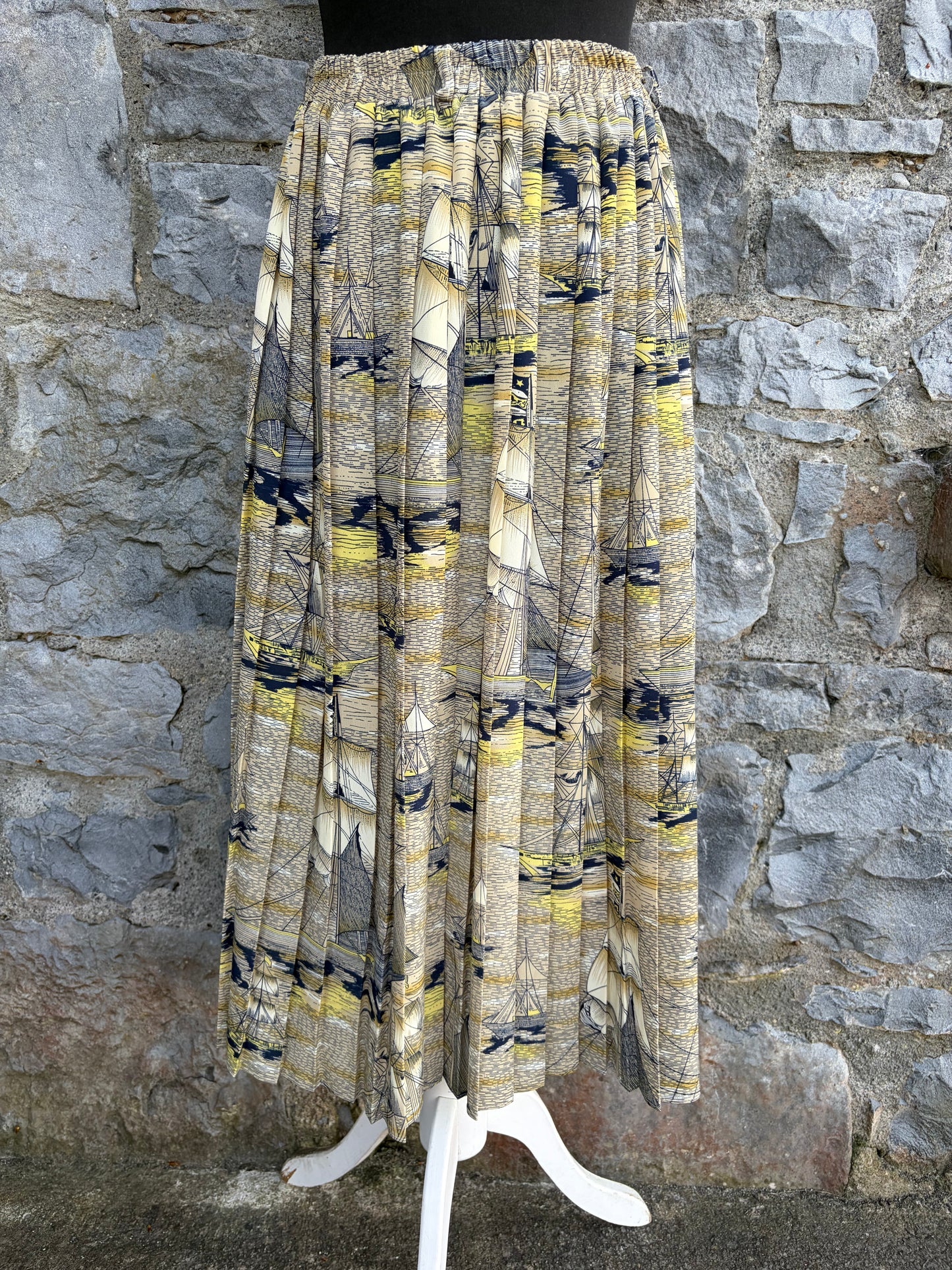 80s boats beige pleated skirt uk 8