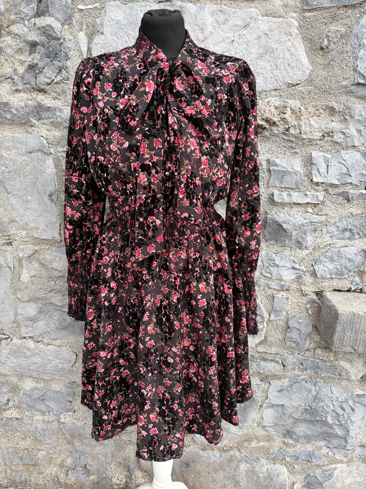 Pink floral bow tie dress uk 12