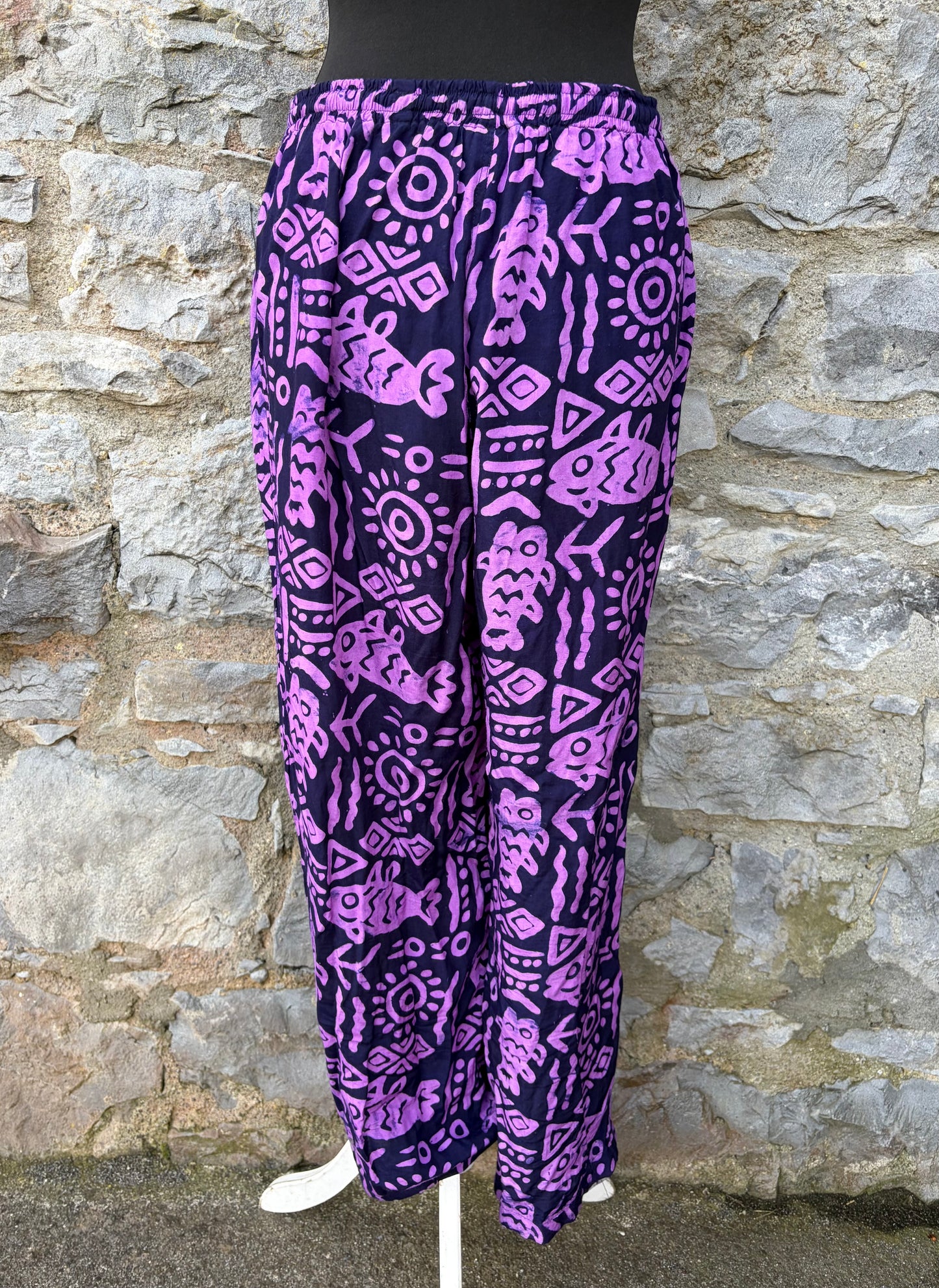 90s purple&black abstract baggy pants uk 10-12