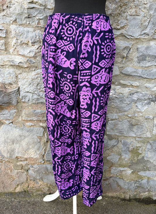 90s purple&black abstract baggy pants uk 10-12