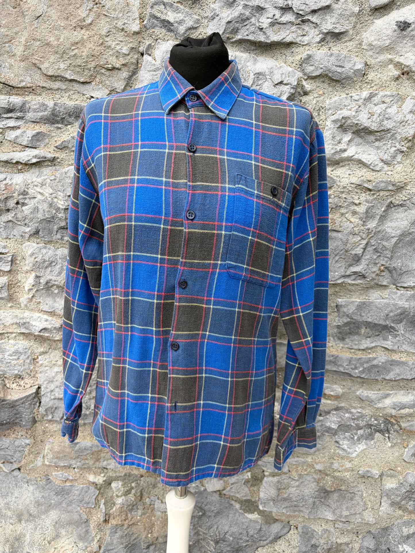 90s blue check shirt Small
