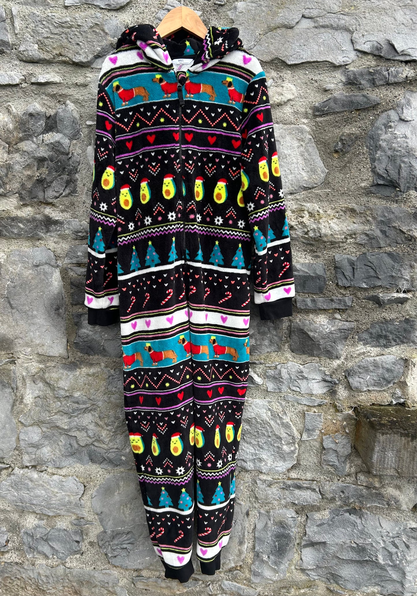 Christmas prints panel fleece onesie  12-13y (152-158cm)