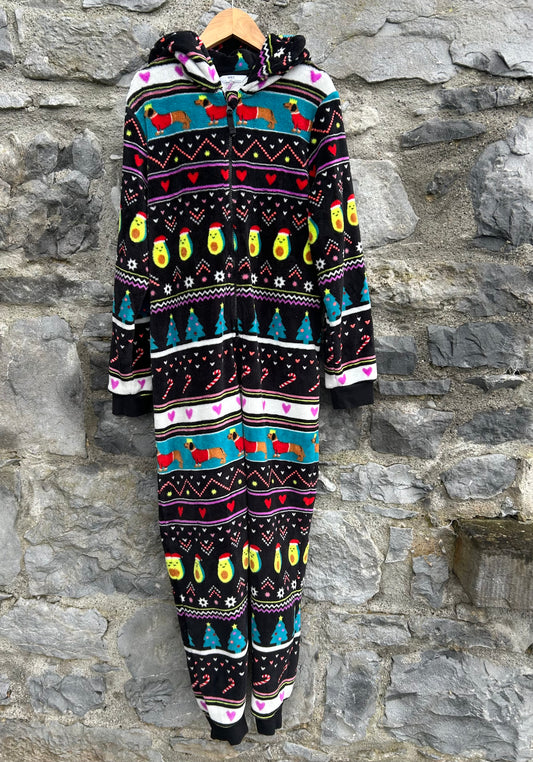 Christmas prints panel fleece onesie  12-13y (152-158cm)