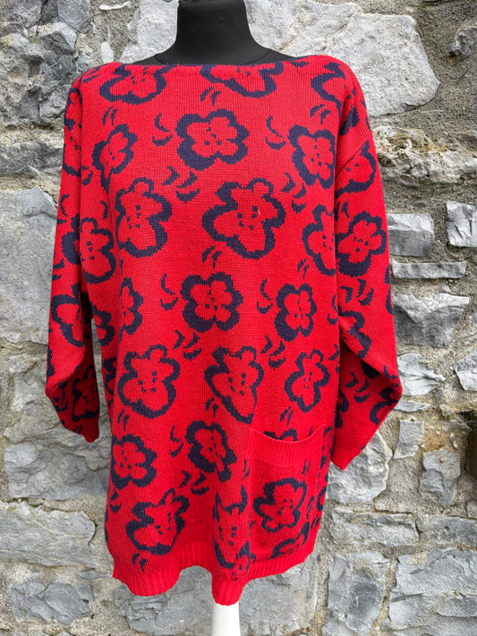 80s red flowers jumper uk 12