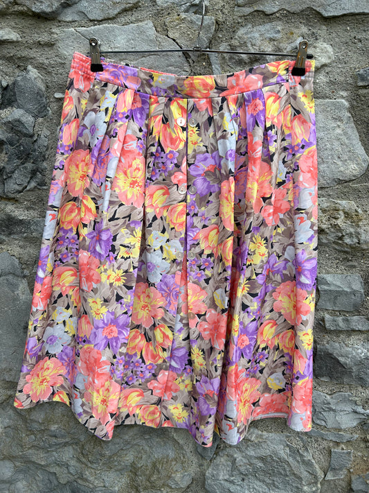 80s purple&orange flowers skirt uk 18