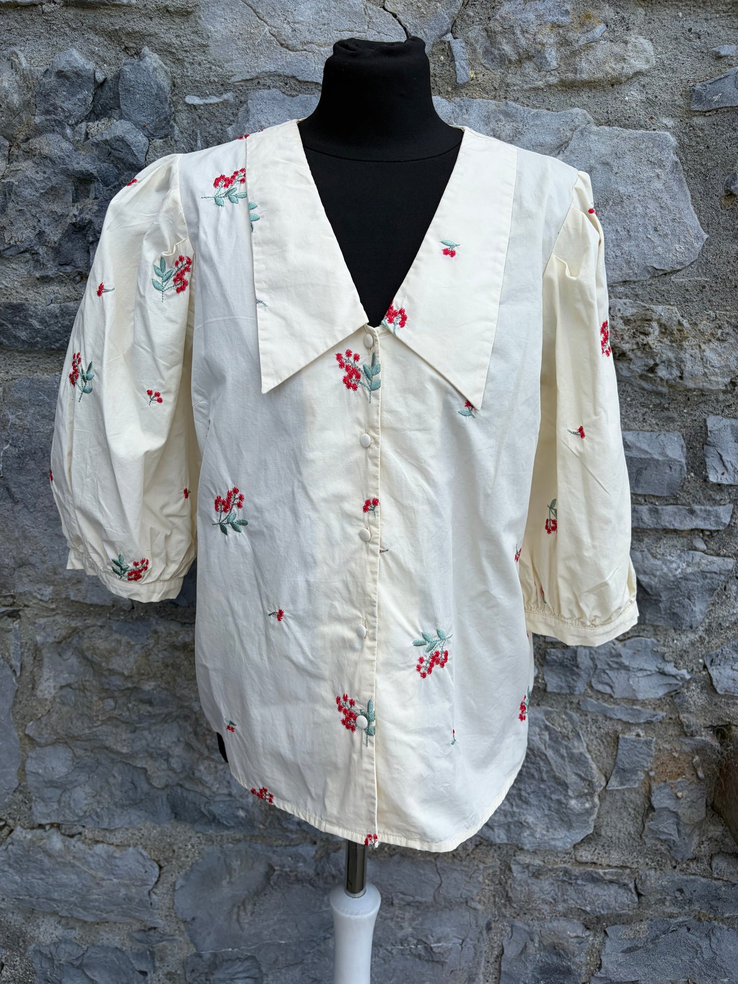 Floral ivory puffy sleeves blouse uk 12