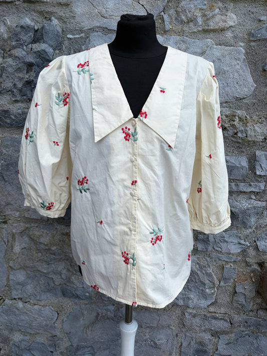 Floral ivory puffy sleeves blouse uk 12