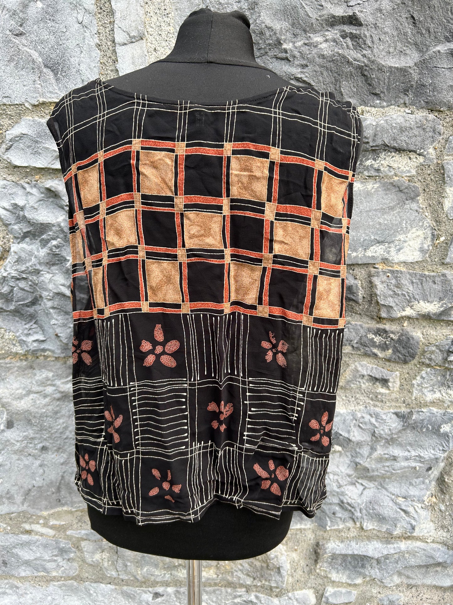 90s black&brown check gilet uk 12-14