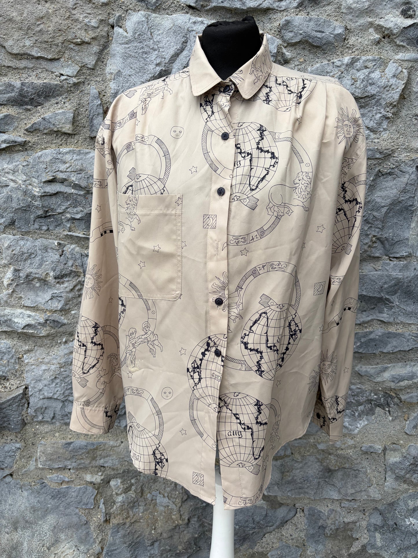 80s beige globes shirt uk 12