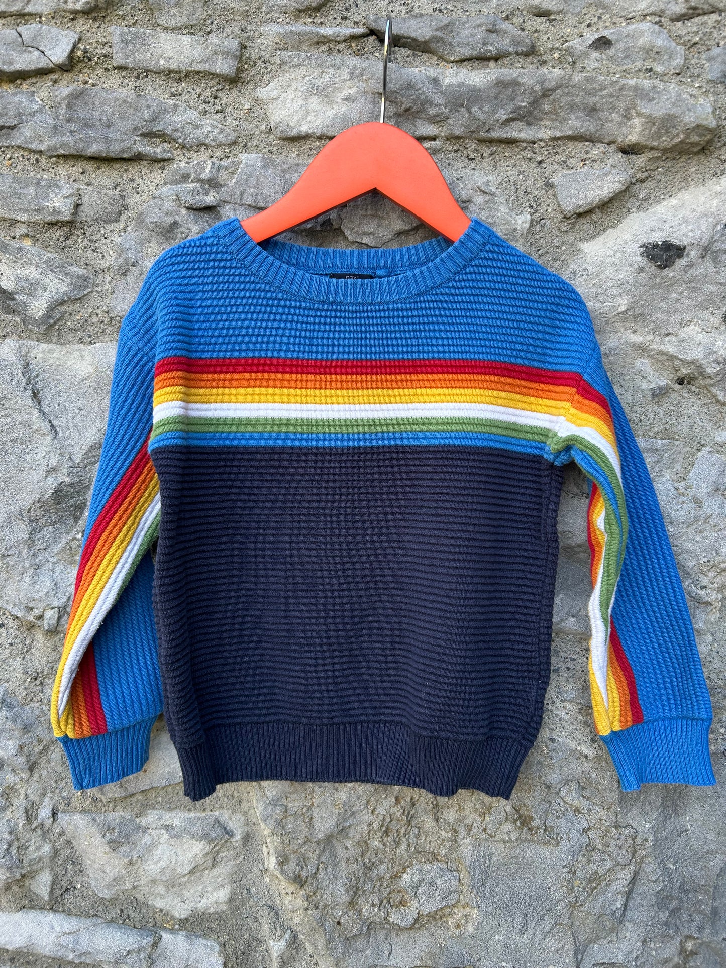 Rainbow stripes blue jumper 3-4y (98-104cm)