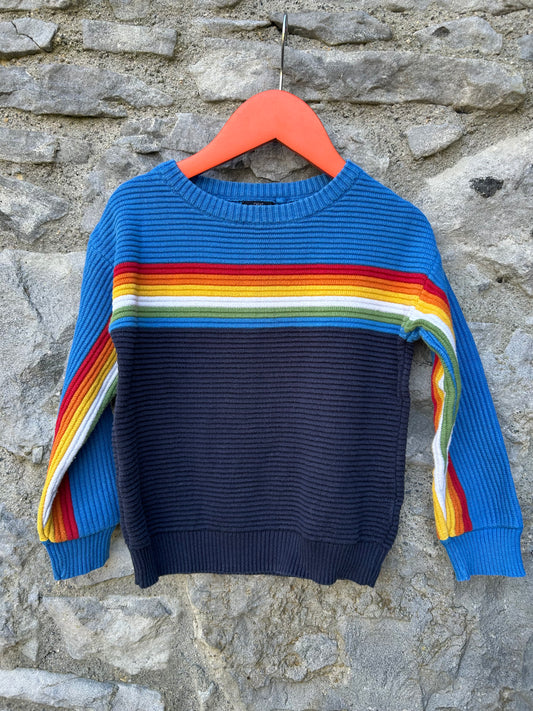 Rainbow stripes blue jumper 3-4y (98-104cm)