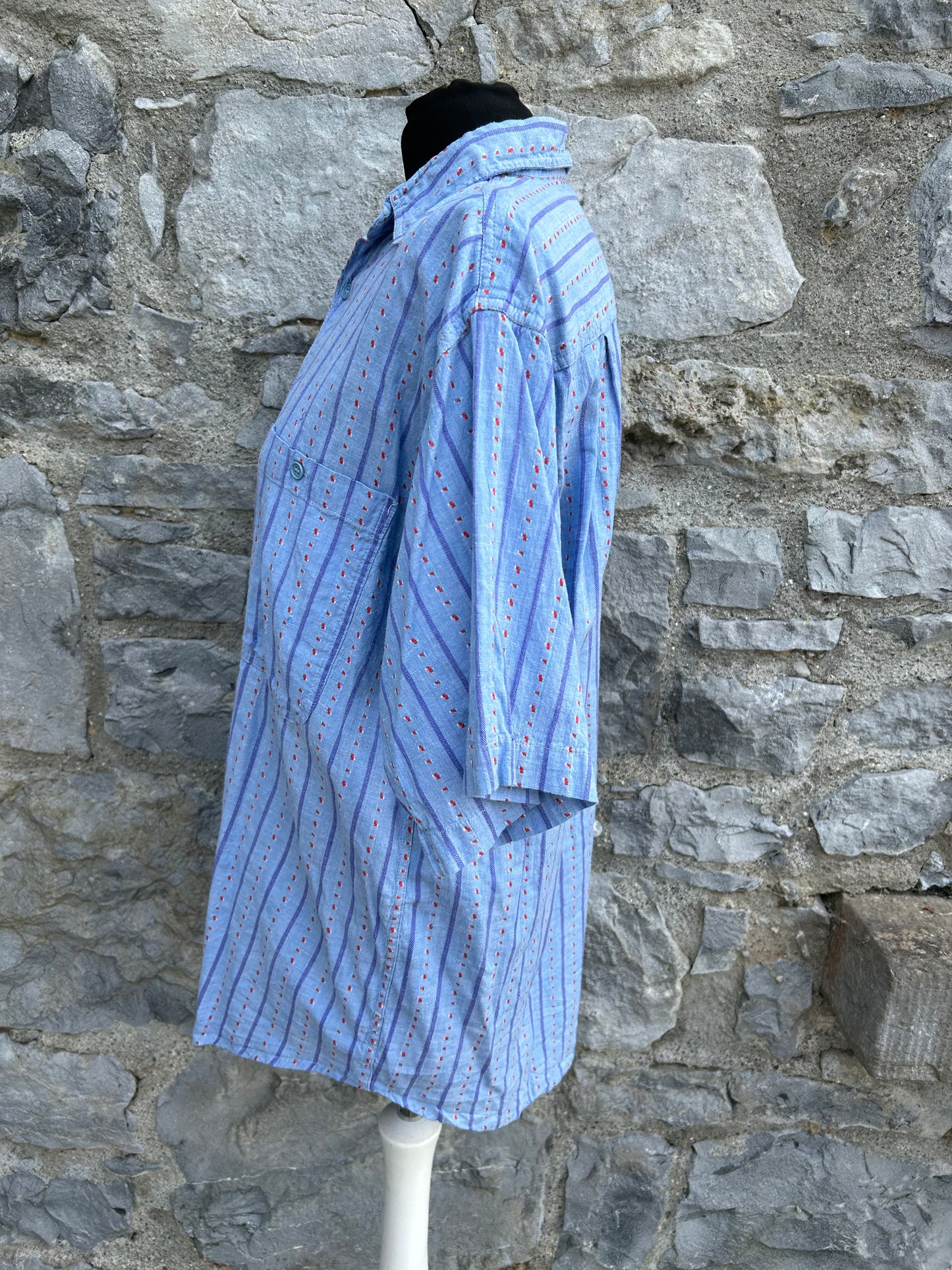 80s blue stripy shirt S/M men