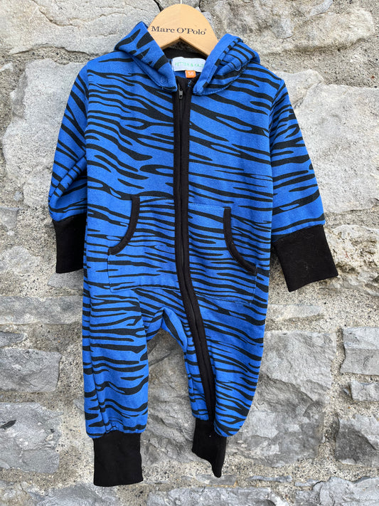 Blue zebra stripes hooded onesie   0-1m (56cm)