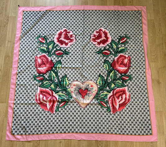 Heart&roses big square scarf