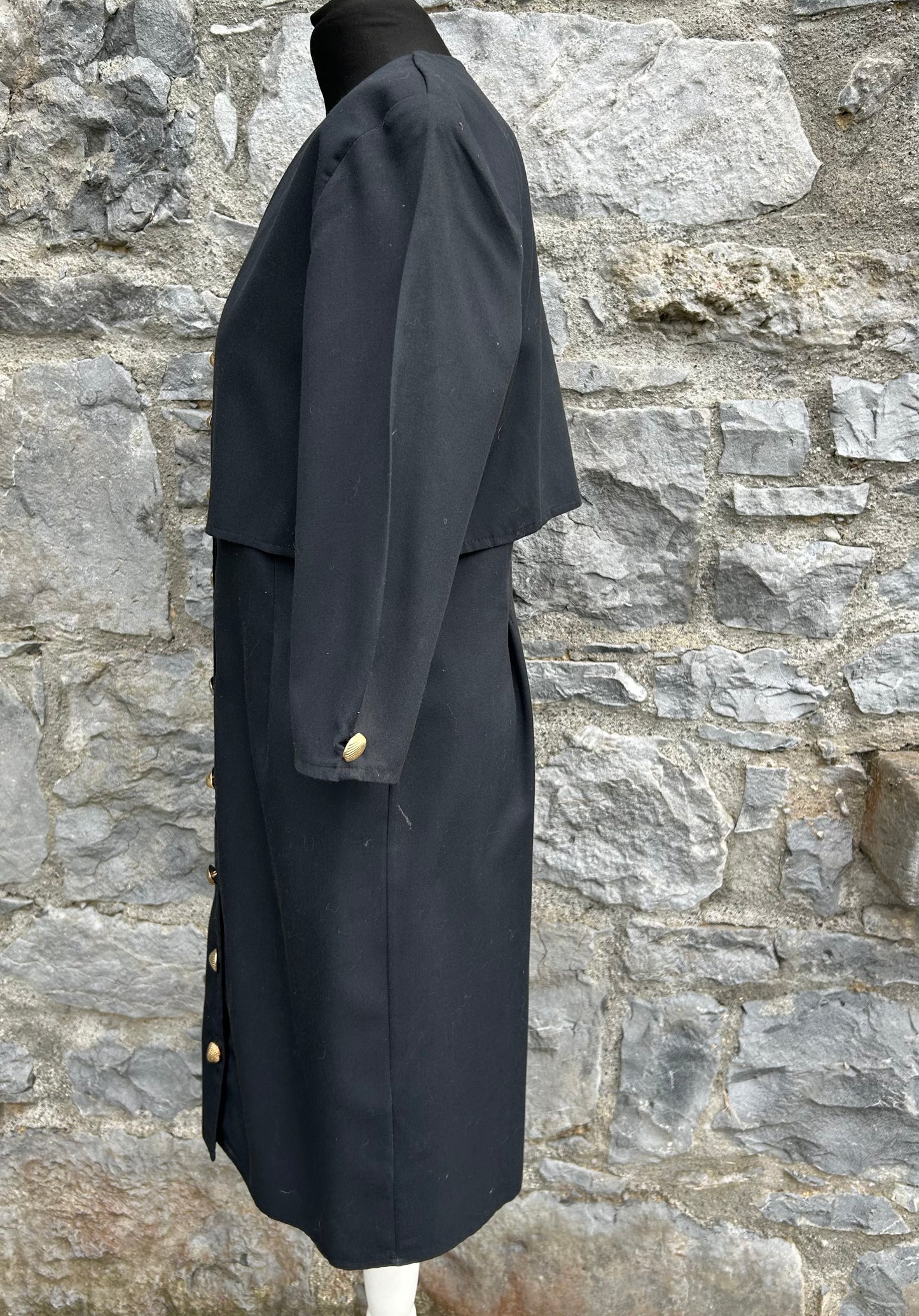 80s black dress with shell buttons uk 10-12
