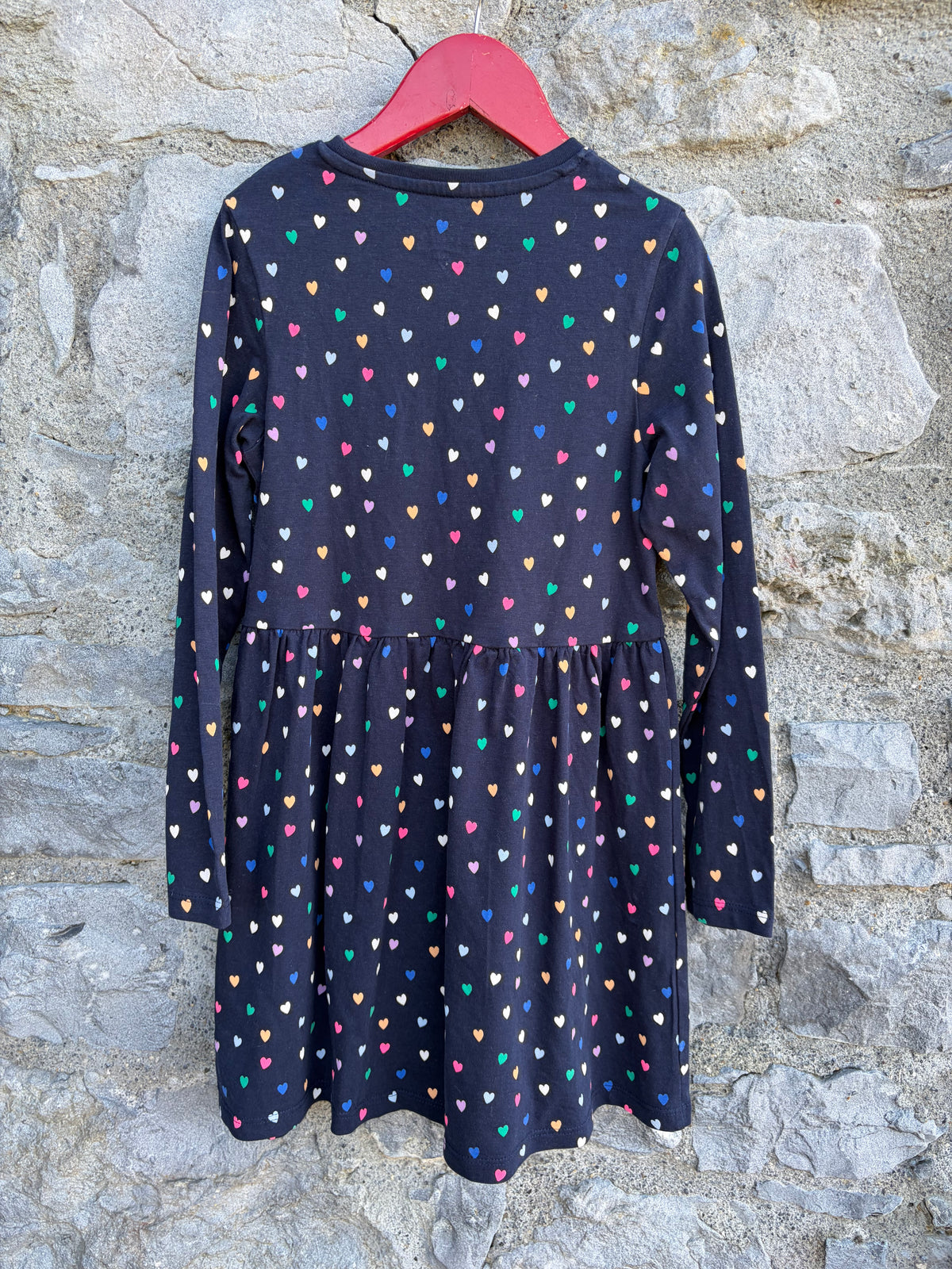 Colourful hearts navy dress 7-8y (122-128cm)