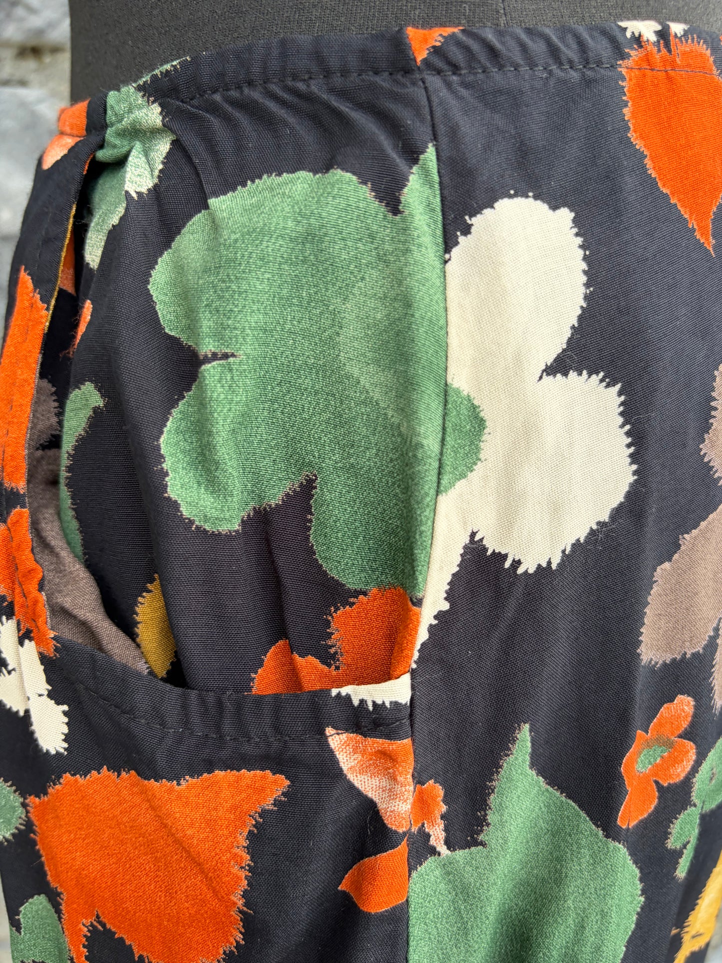 90s big Green&orange flowers skirt
