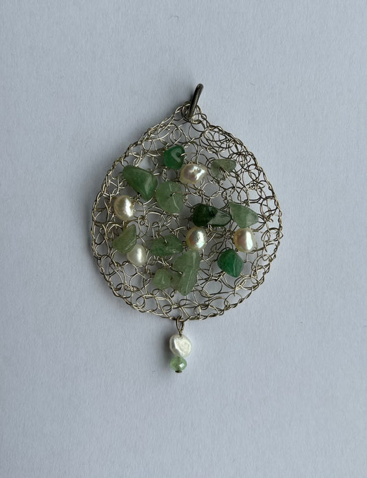 Handmade silver and jade pendant