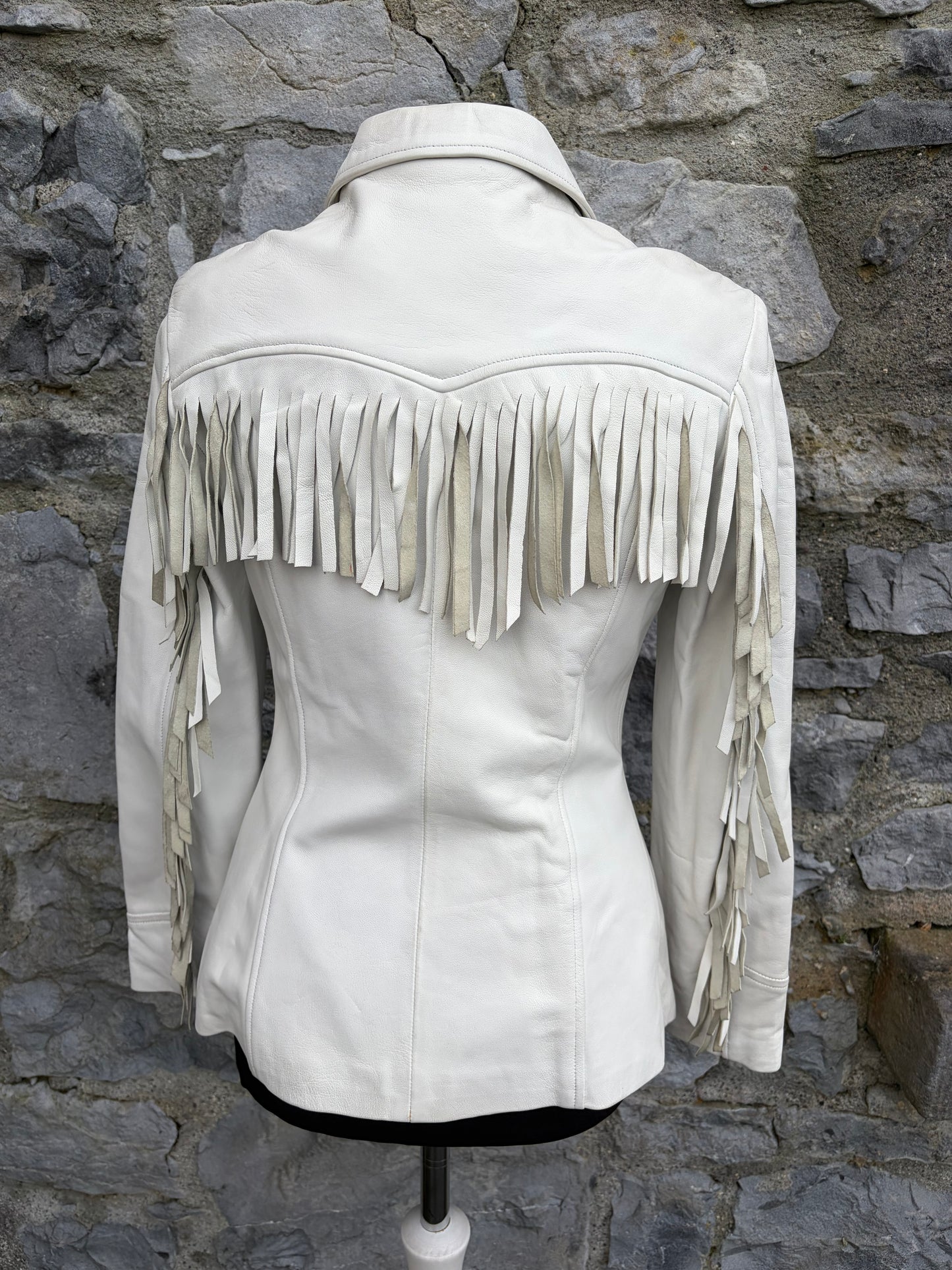 90s white fringe leather jacket uk 6