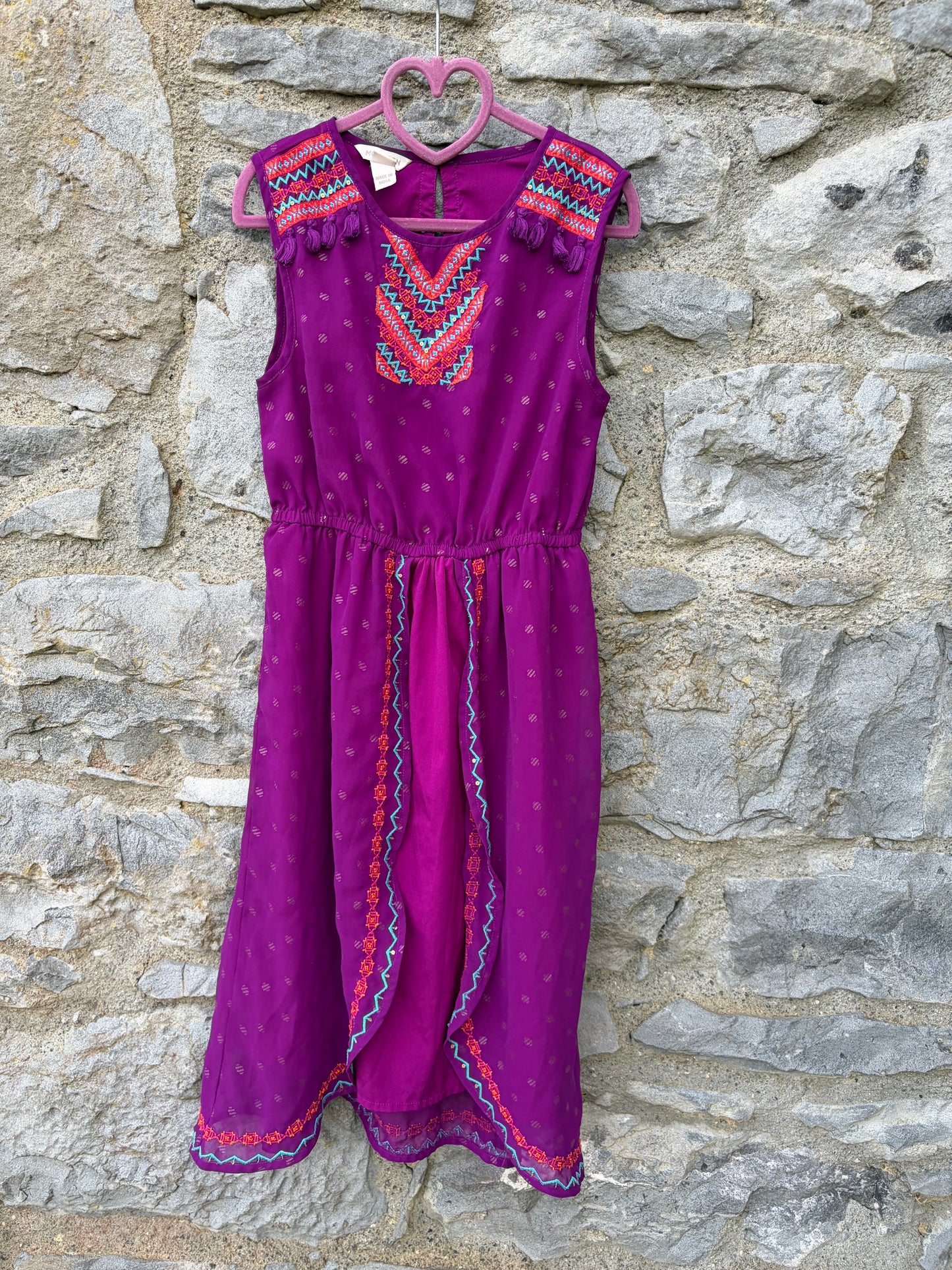 Purple embroidered dress  10y (140cm)