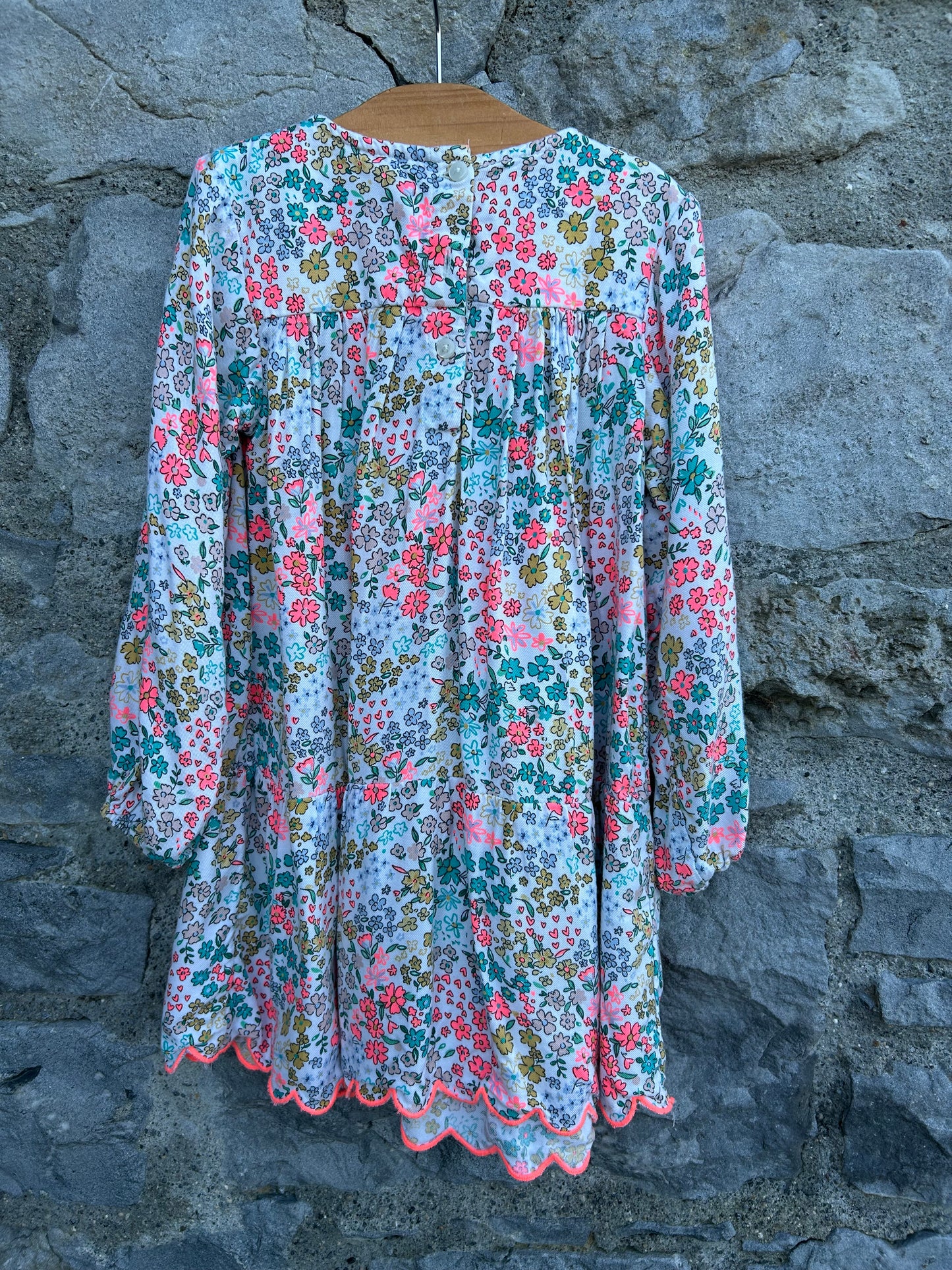 Neon&teal flowers dress  3-4y (98-104cm)