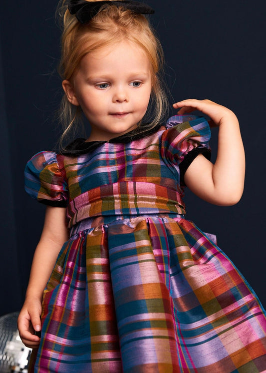 Purple check taffeta dress  6-9m (68-74cm)
