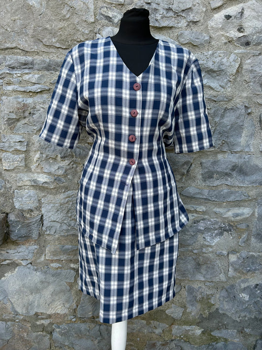 90s navy check suit uk 12-14