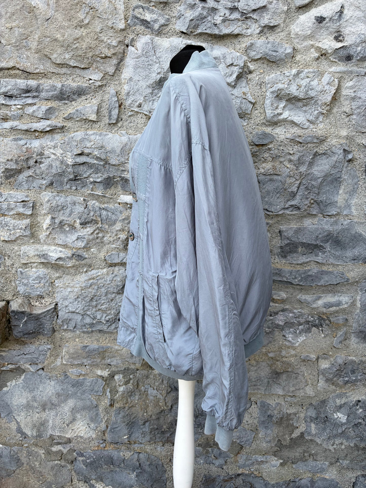 80s grey deep V-neck bomber jacket Large
