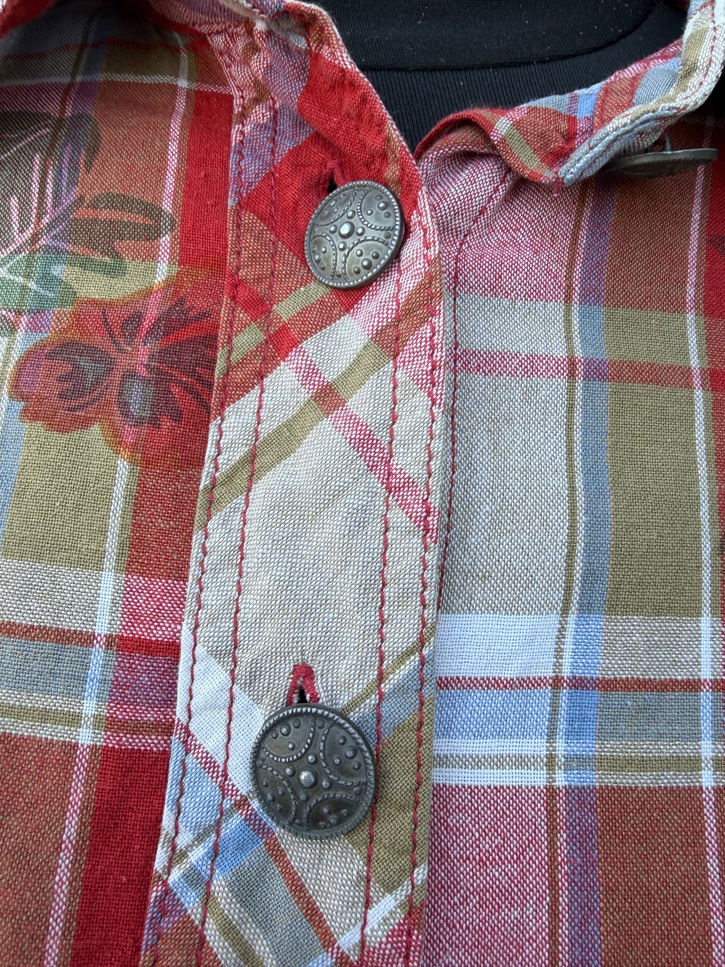 80s red check&flowers shirt uk 18-20