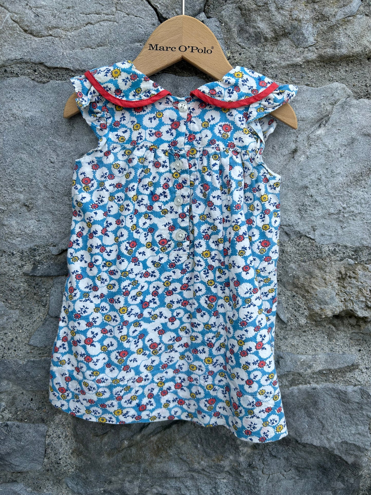 Flowers dots blue dress  3-6m (62-68cm)