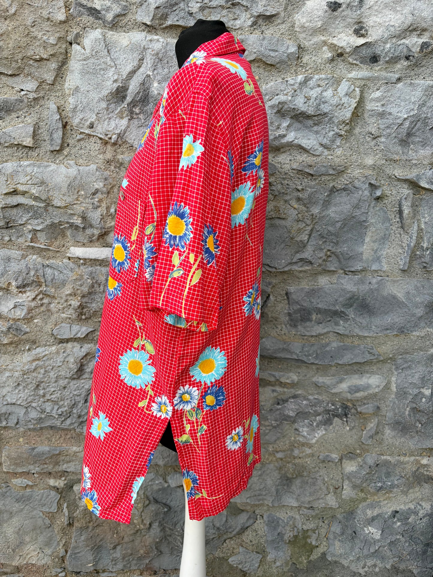 90s red check floral shirt uk 14