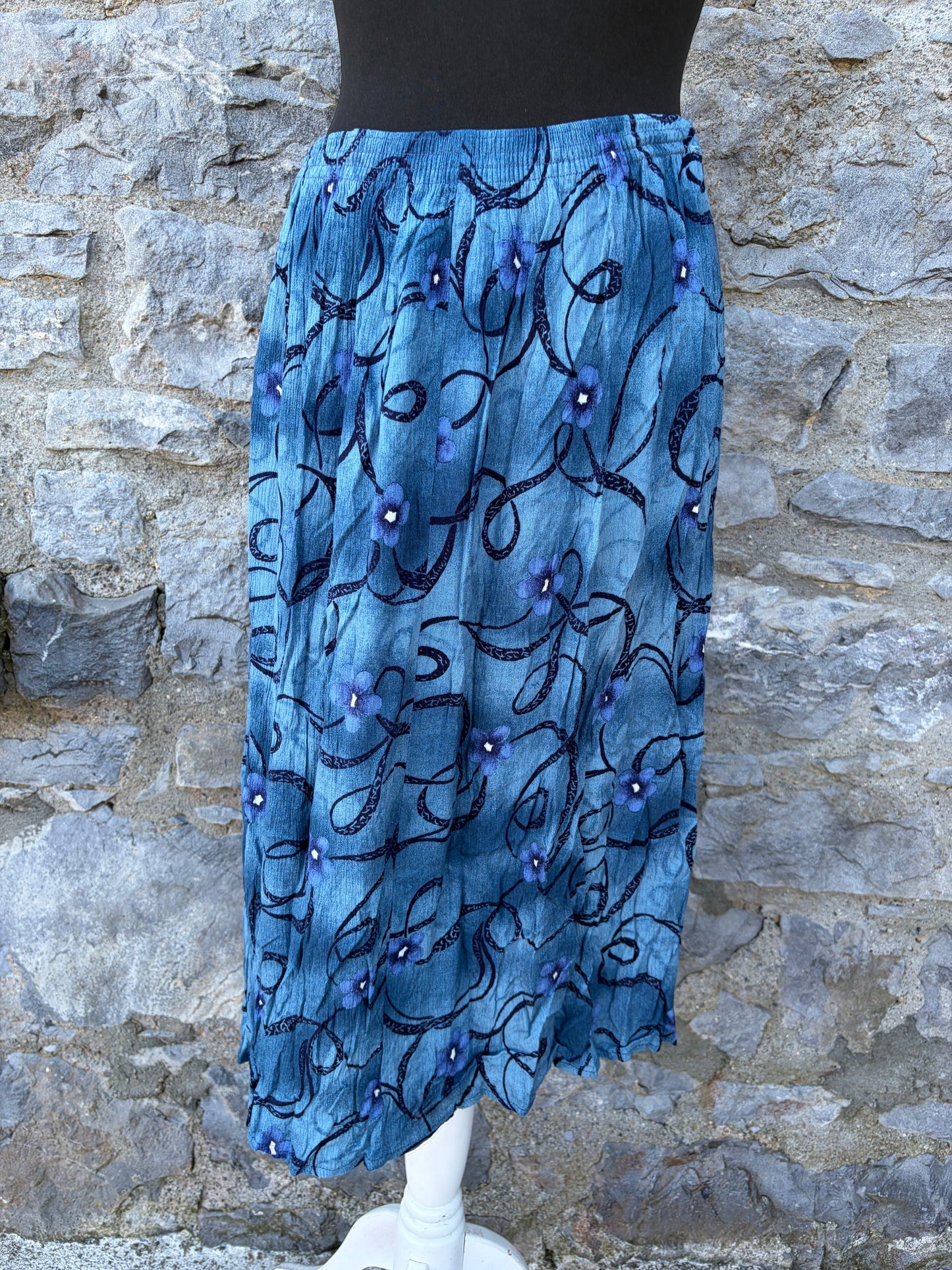 90s blue floral wrinkled skirt uk 10-12