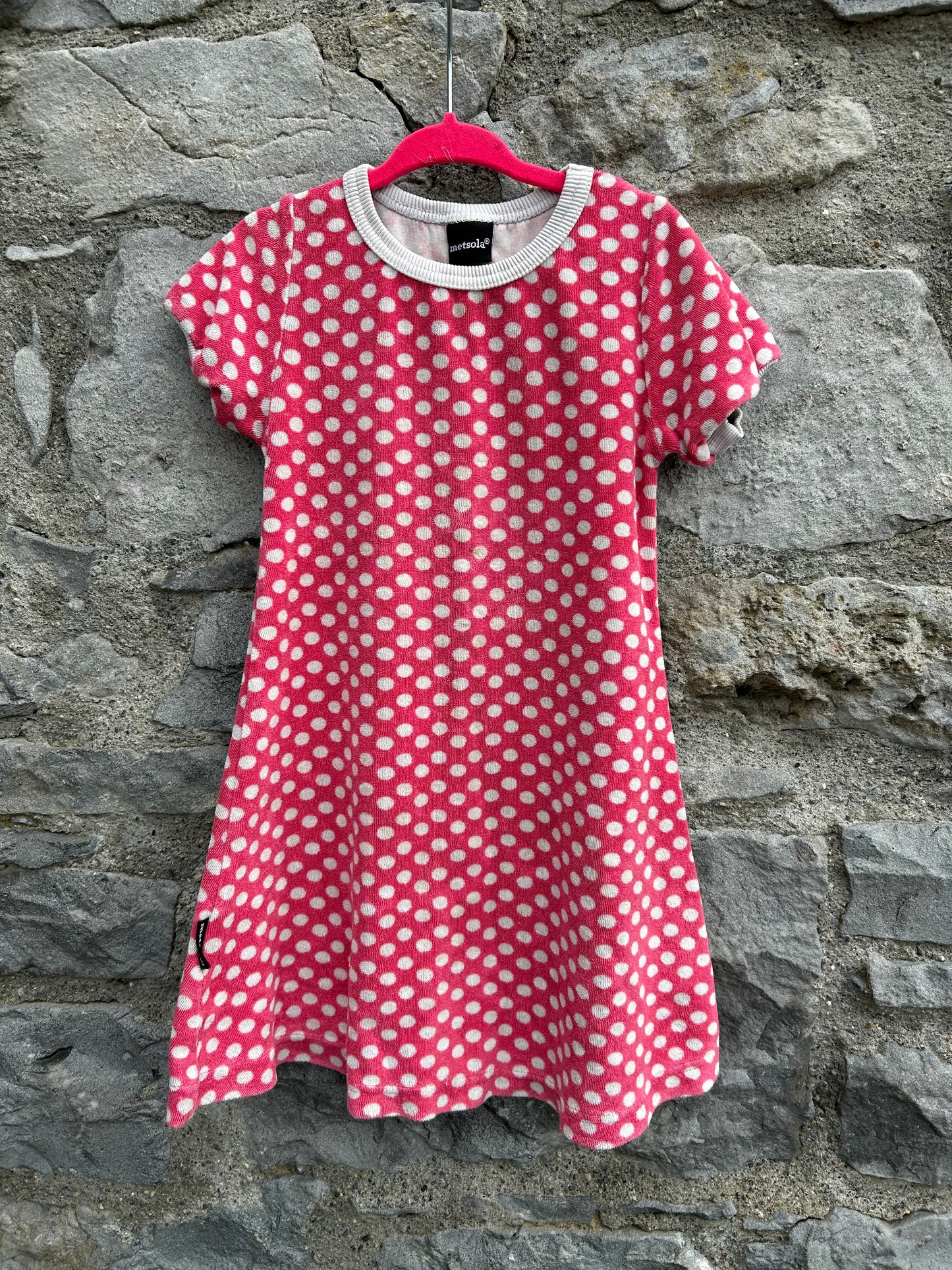 Polka dots pink velour dress  3-4y (98-104cm)