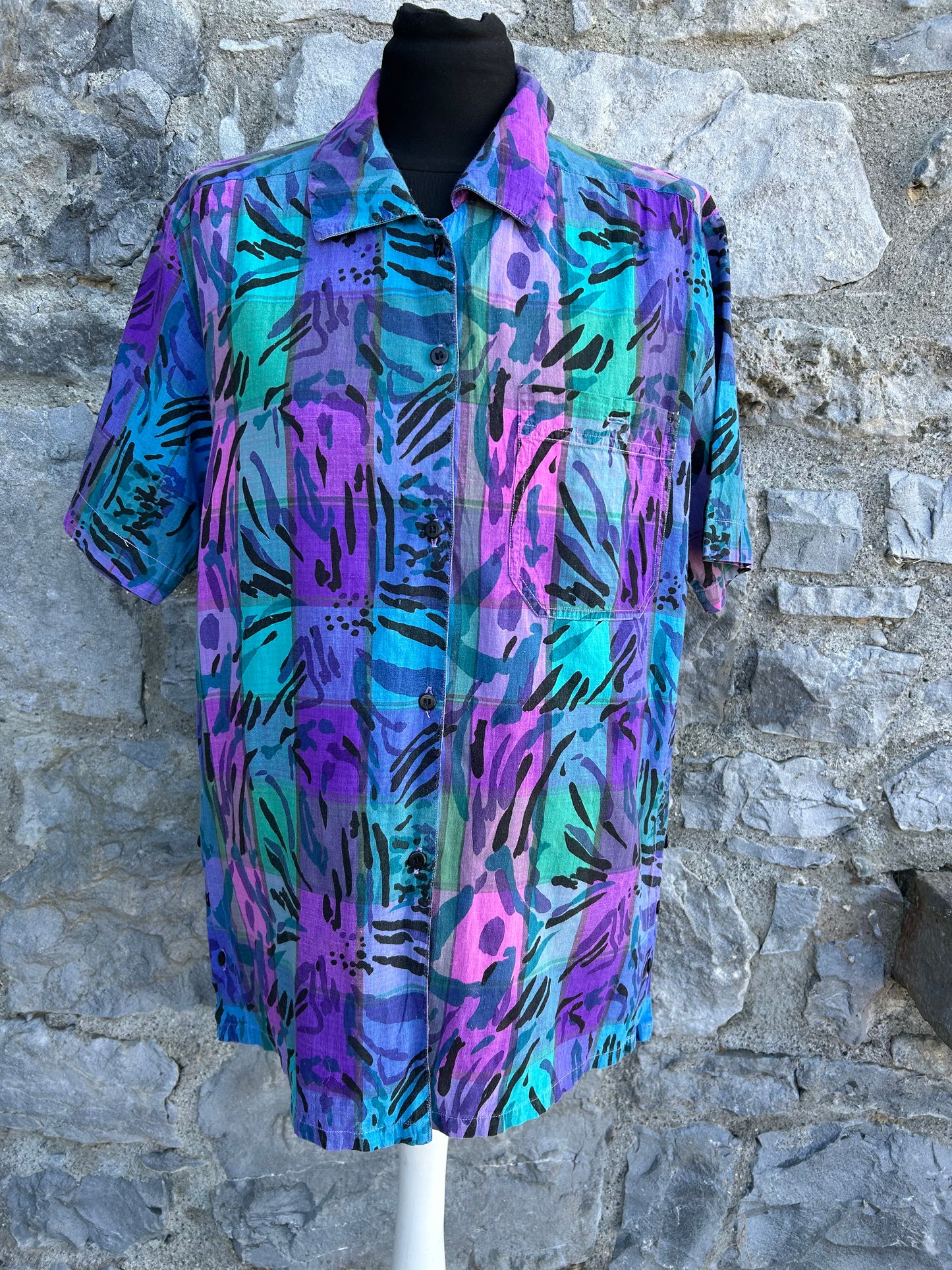 80s purple&teal shirt uk 12