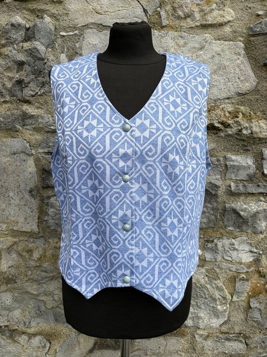 80s blue geometric waistcoat uk 12-14