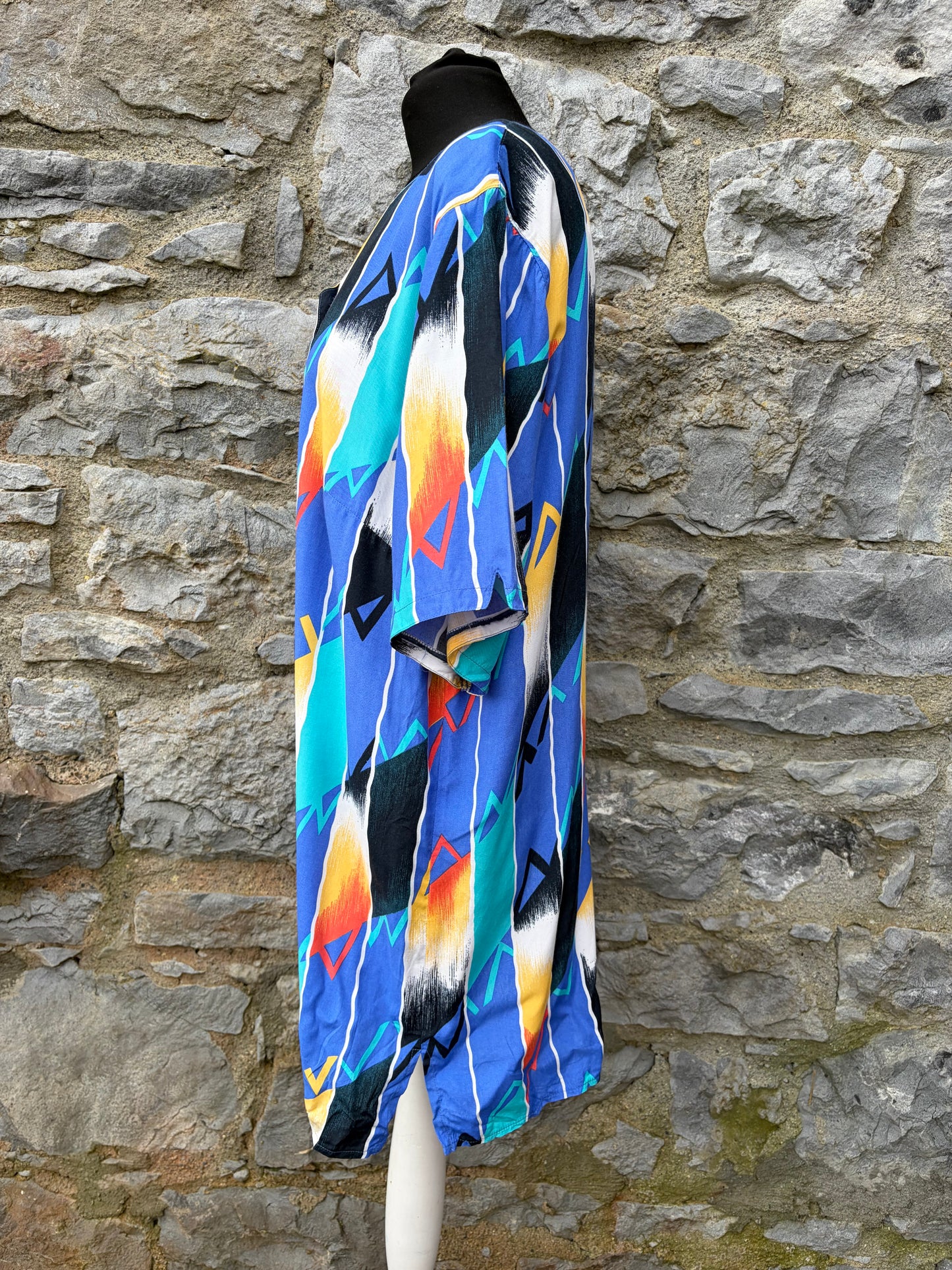 80s blue geometric long shirt uk 18
