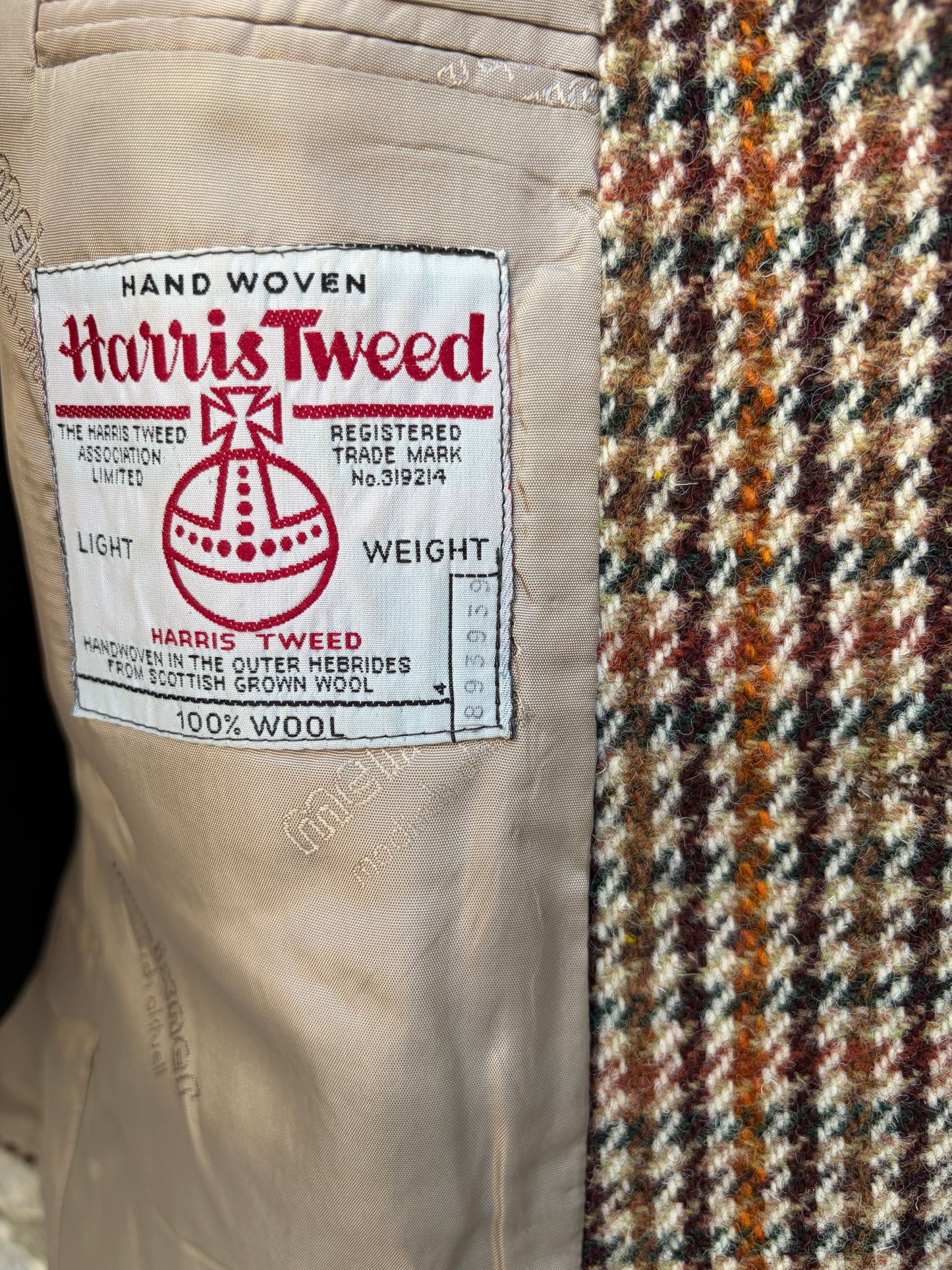 80s brown houndstooth&gunclub check tweed blazer L-XL men