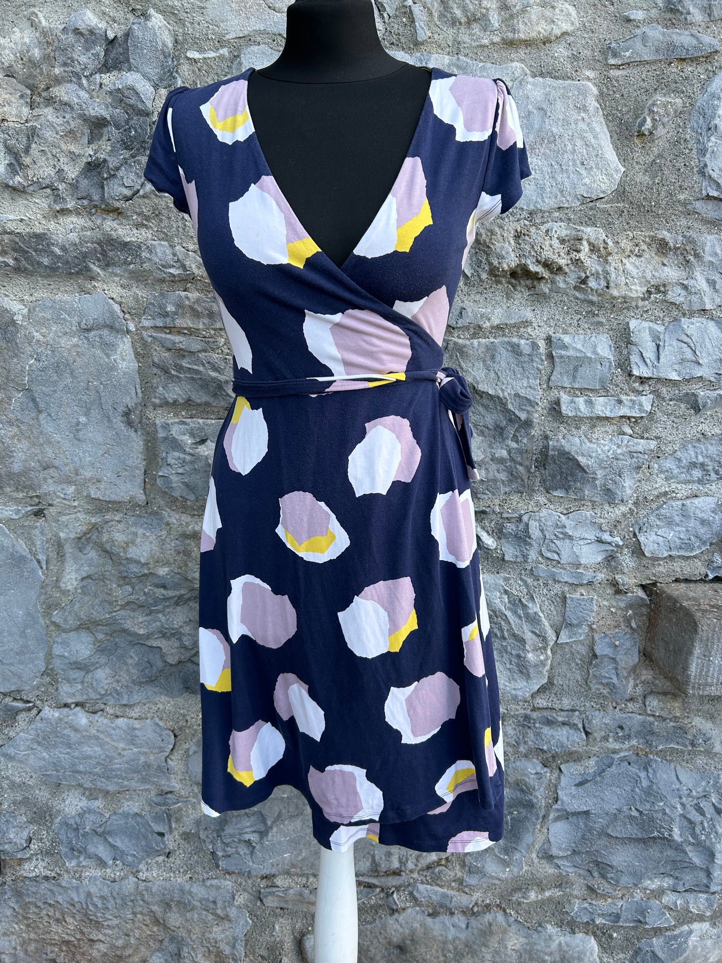 Navy wrap pink patches dress uk 6